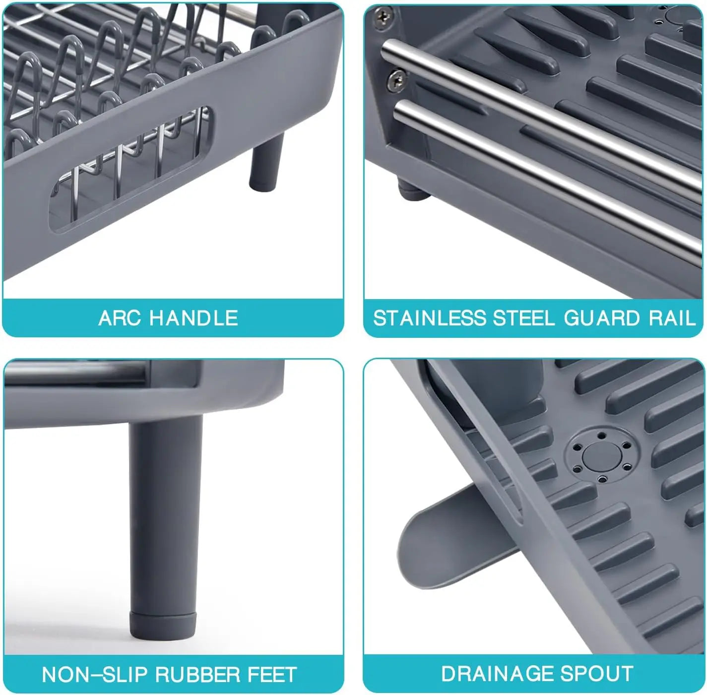 S65-70 Kitchen Countertop Dish Drying Rack, Retractable Dish Rack with Drain Board, Extendable Dish Draining Rack