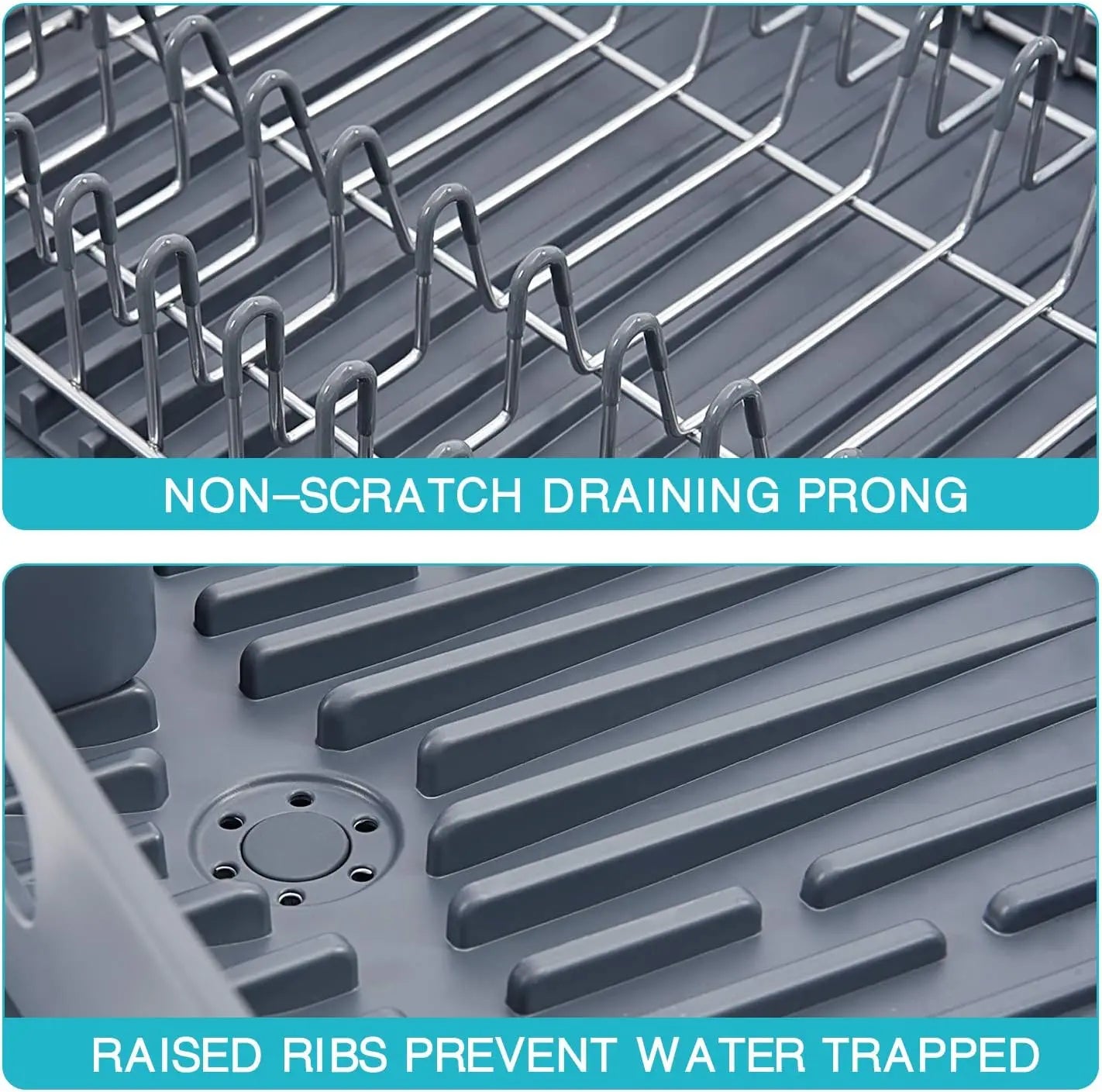 S65-70 Kitchen Countertop Dish Drying Rack, Retractable Dish Rack with Drain Board, Extendable Dish Draining Rack