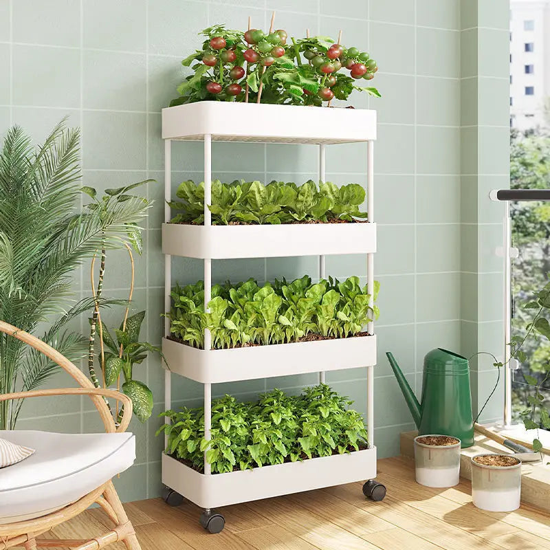 A240 Storage Rack White Independent Multi-layer Rolling Sliding Balcony Multi-layer Vegetable Planting Artifact
