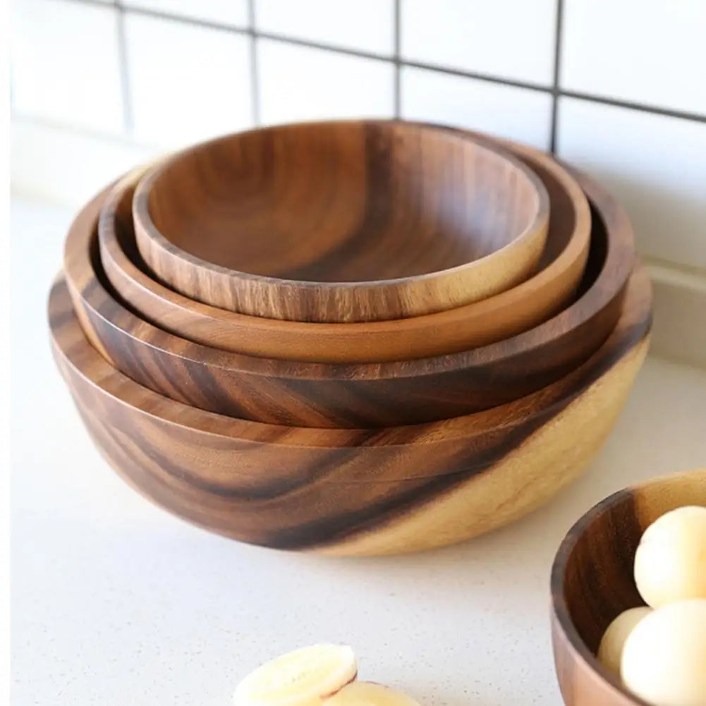 L21-105 Good Grade Eco-Friendly Polishing Salad Bowl Japanese Practical Wooden Soup Bowl Kitchen Supplies
