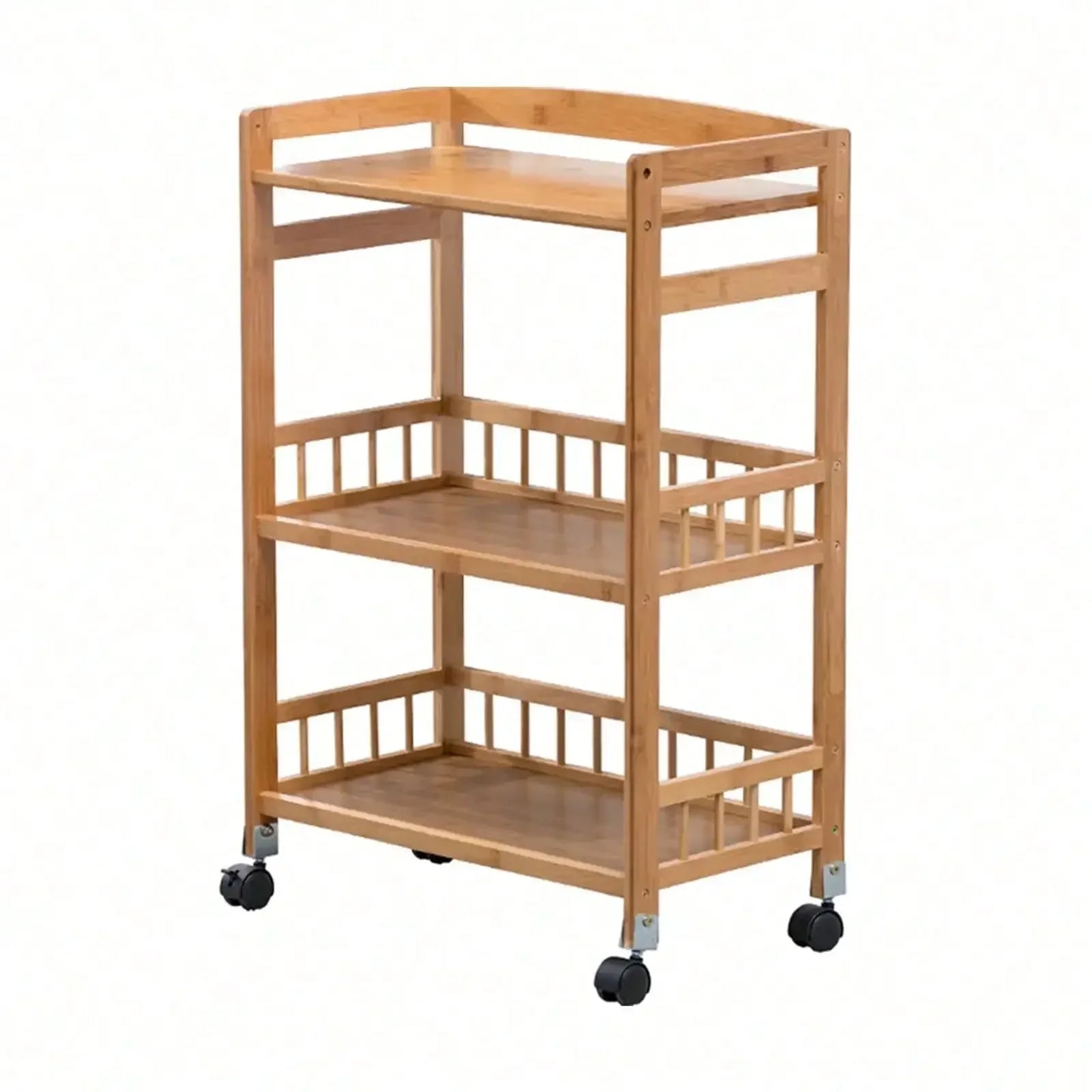 C125 Wooden Salon Trolley Bamboo Three-Tier Rolling Home Bar Mobile Kitchen Serving Cart