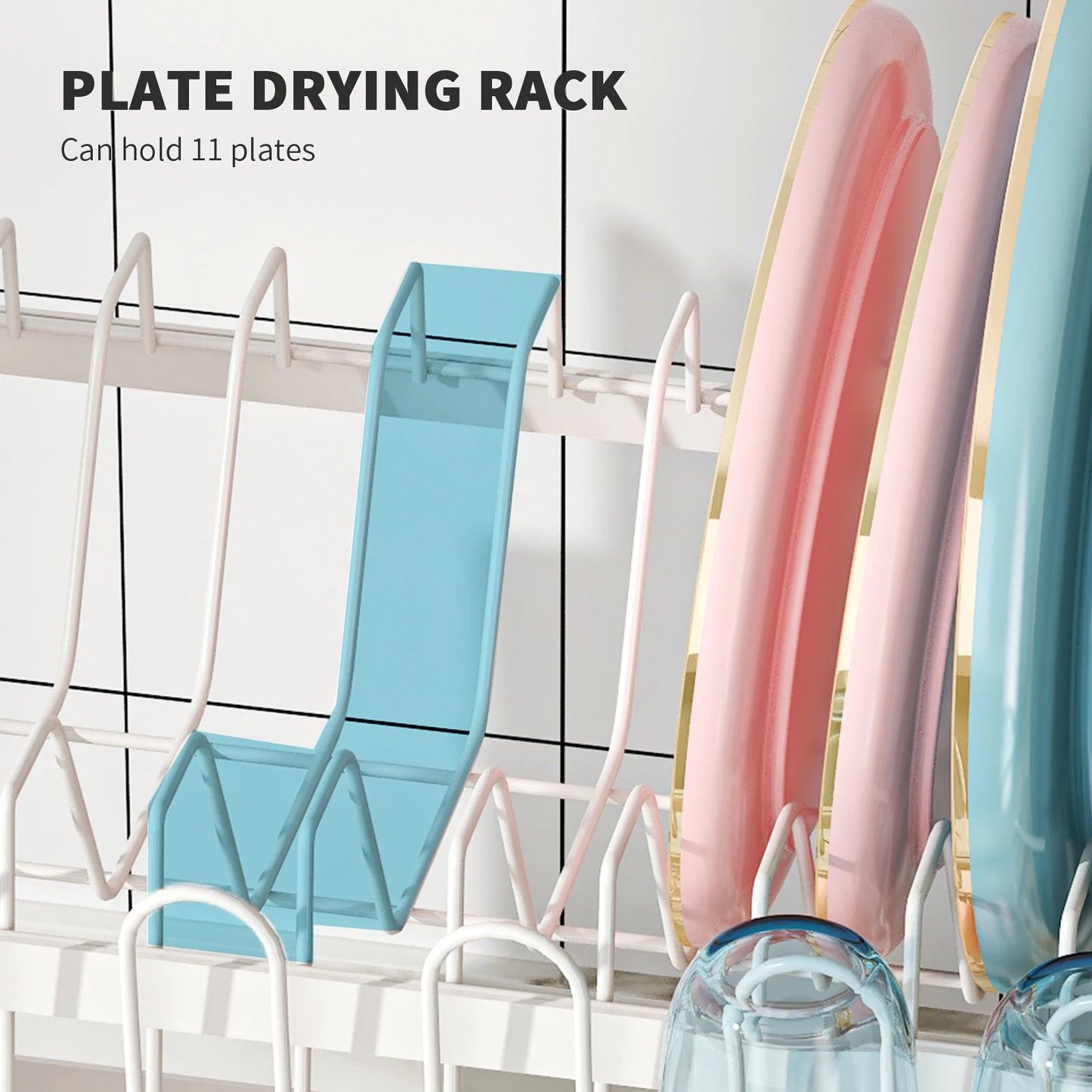 A35 double layer dish drying rack with cutlery rack and drain board