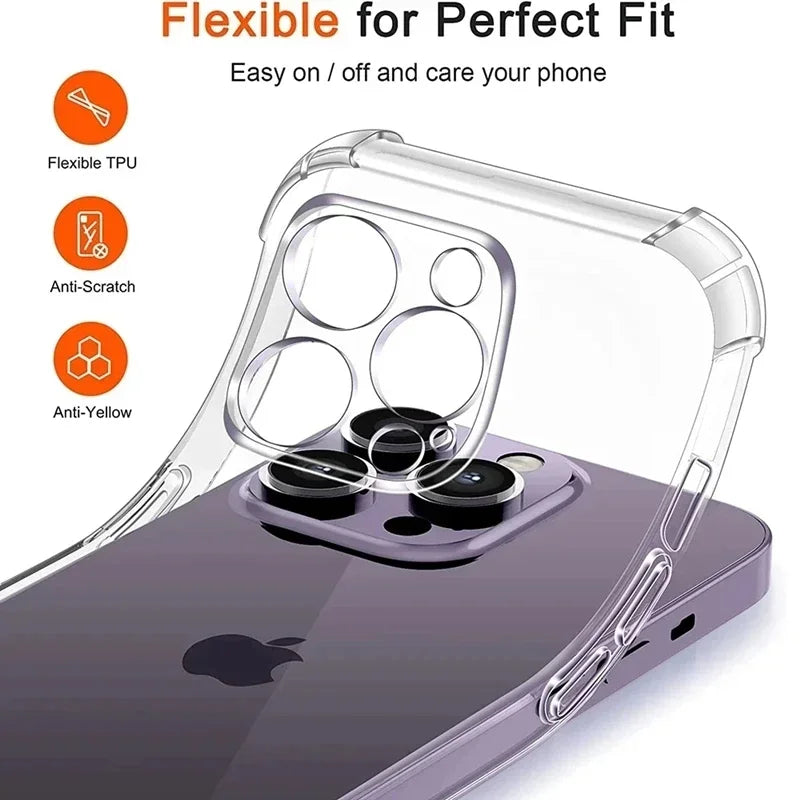 B11 Shockproof Silicone Transparent Phone Case for iPhone 13 15 12 14 16 Pro Max