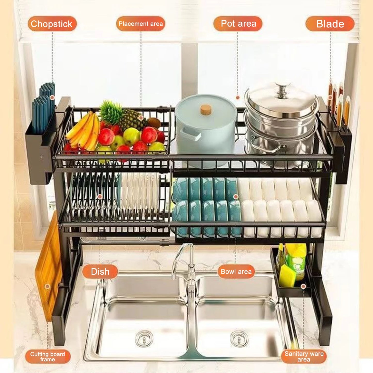 A180 Retractable bowl drain rack multifunctional dish storage rack
