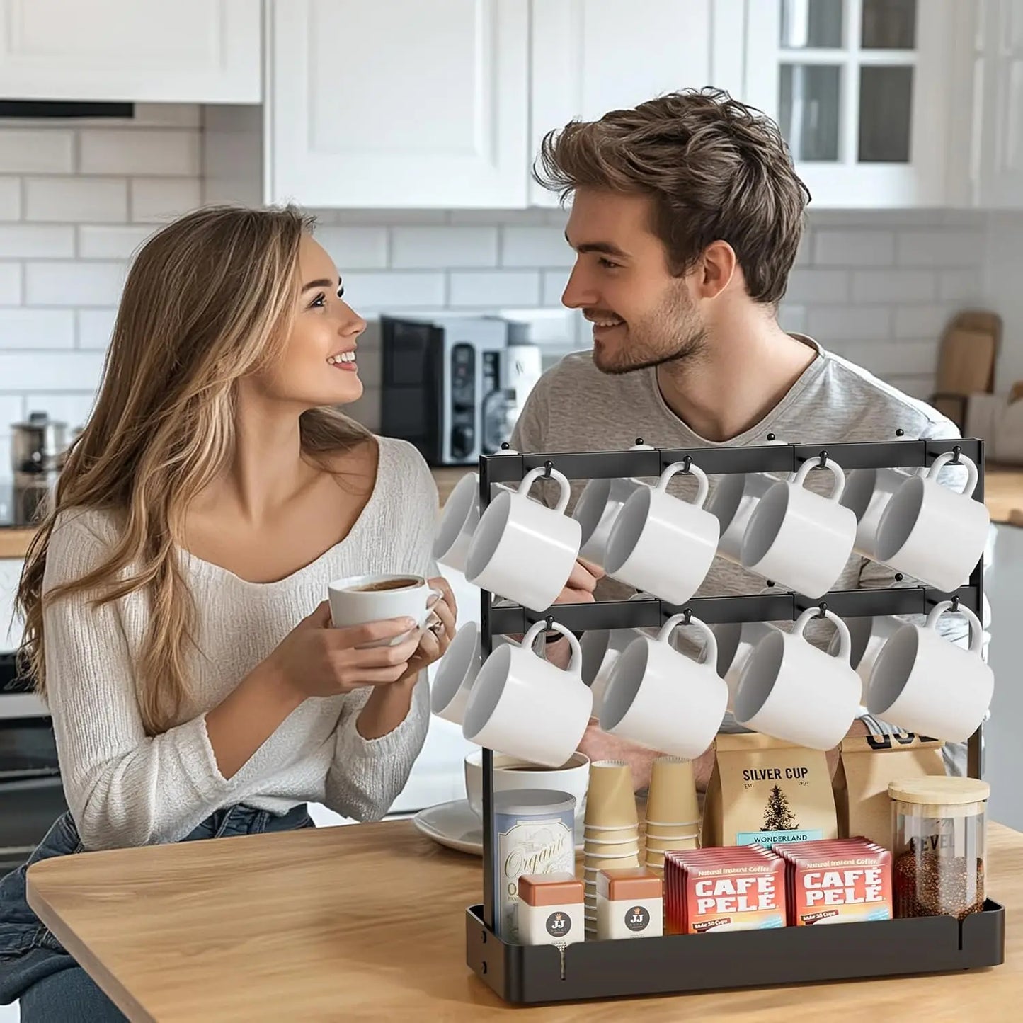 A72 Countertop coffee cup holder, mug rack with coffee pod storage base