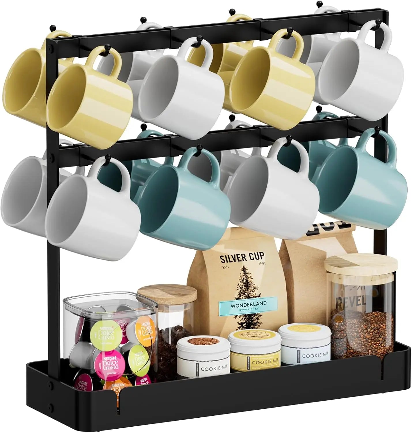 A72 Countertop coffee cup holder, mug rack with coffee pod storage base