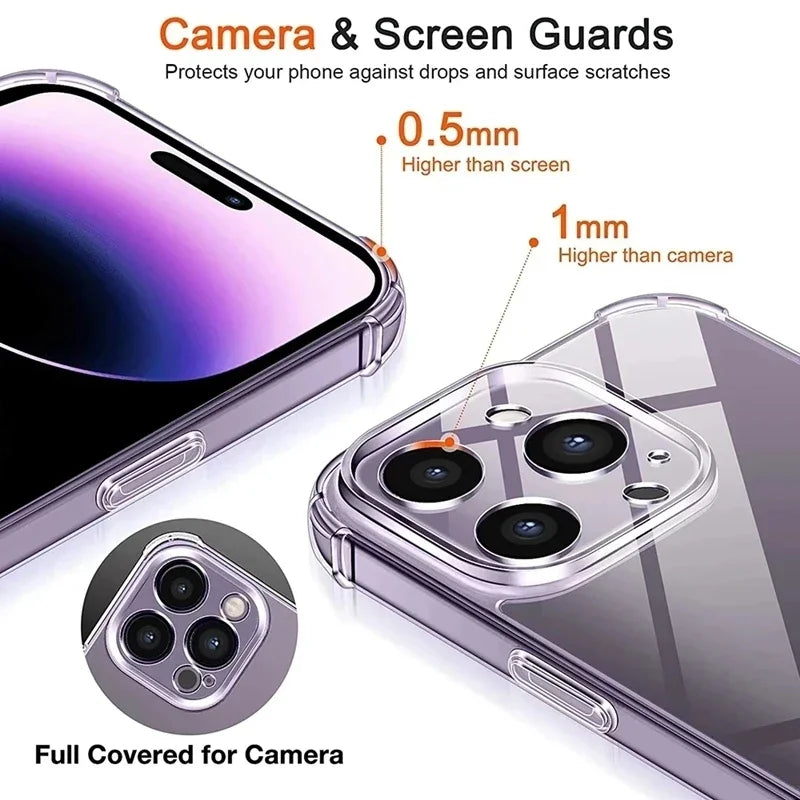 B11 Shockproof Silicone Transparent Phone Case for iPhone 13 15 12 14 16 Pro Max