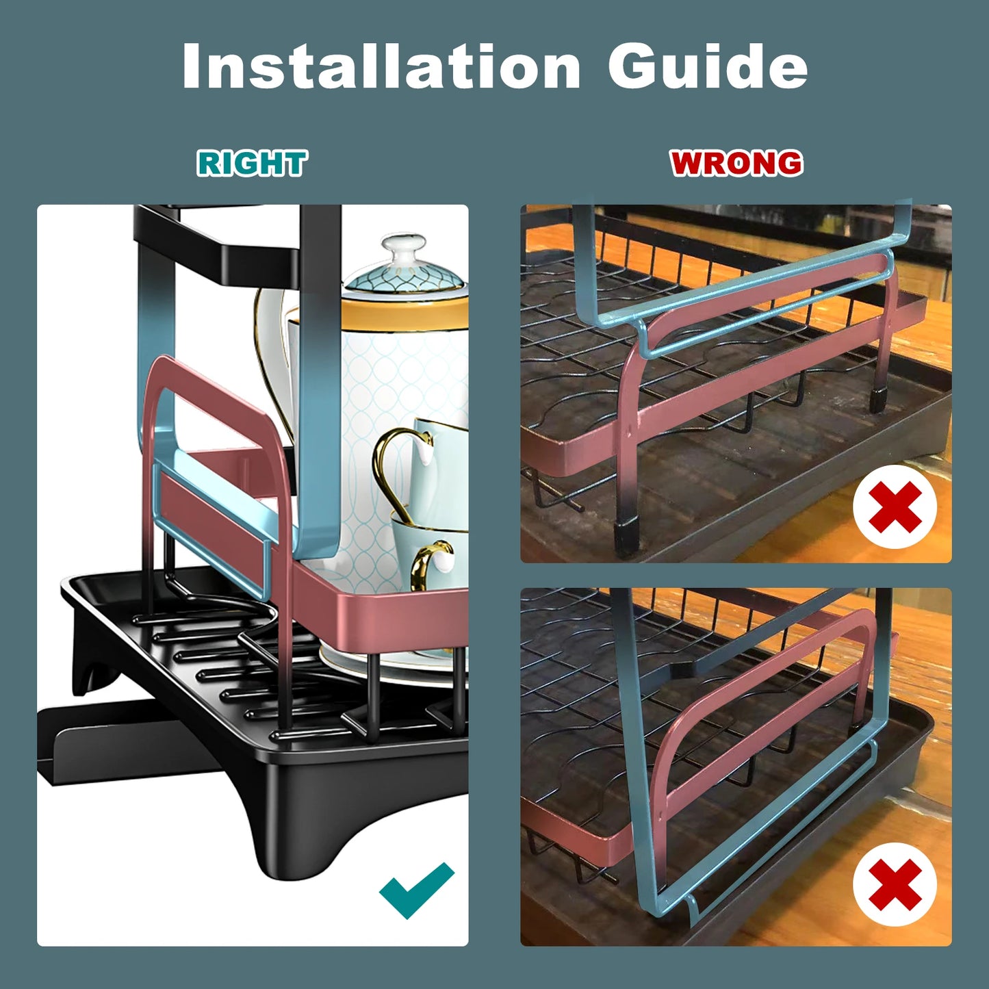 A35 double layer dish drying rack with cutlery rack and drain board