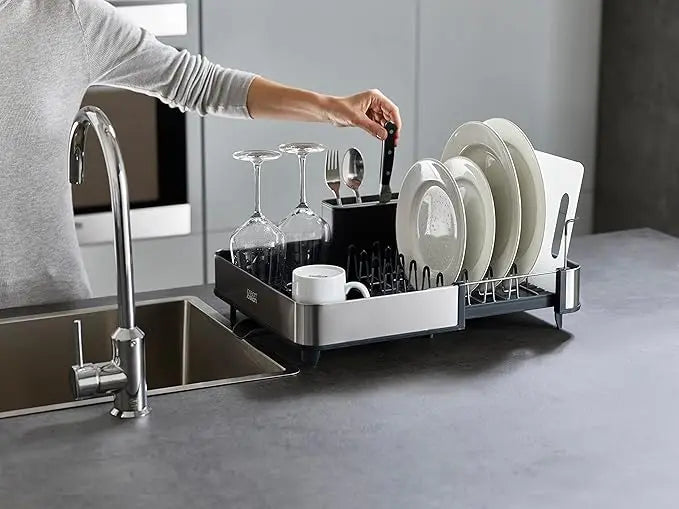 A105 Retractable Two-Part Dish Drainer - Stainless Steel, Scratch Resistant, Removable Dish Drainer