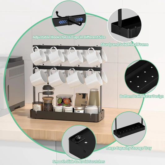 A72 Countertop coffee cup holder, mug rack with coffee pod storage base