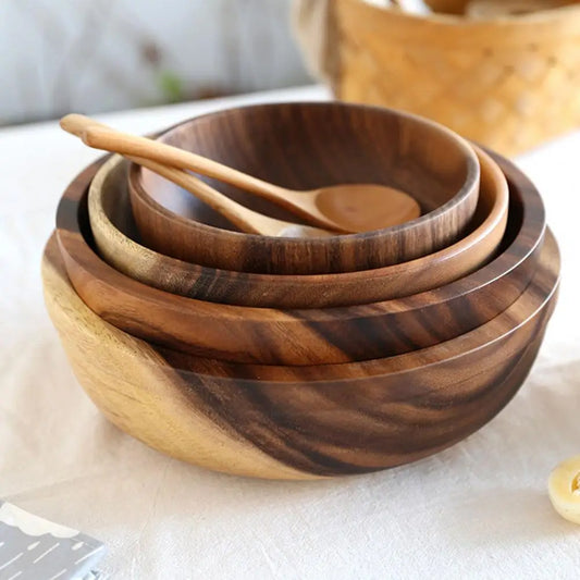 L21-105 Good Grade Eco-Friendly Polishing Salad Bowl Japanese Practical Wooden Soup Bowl Kitchen Supplies