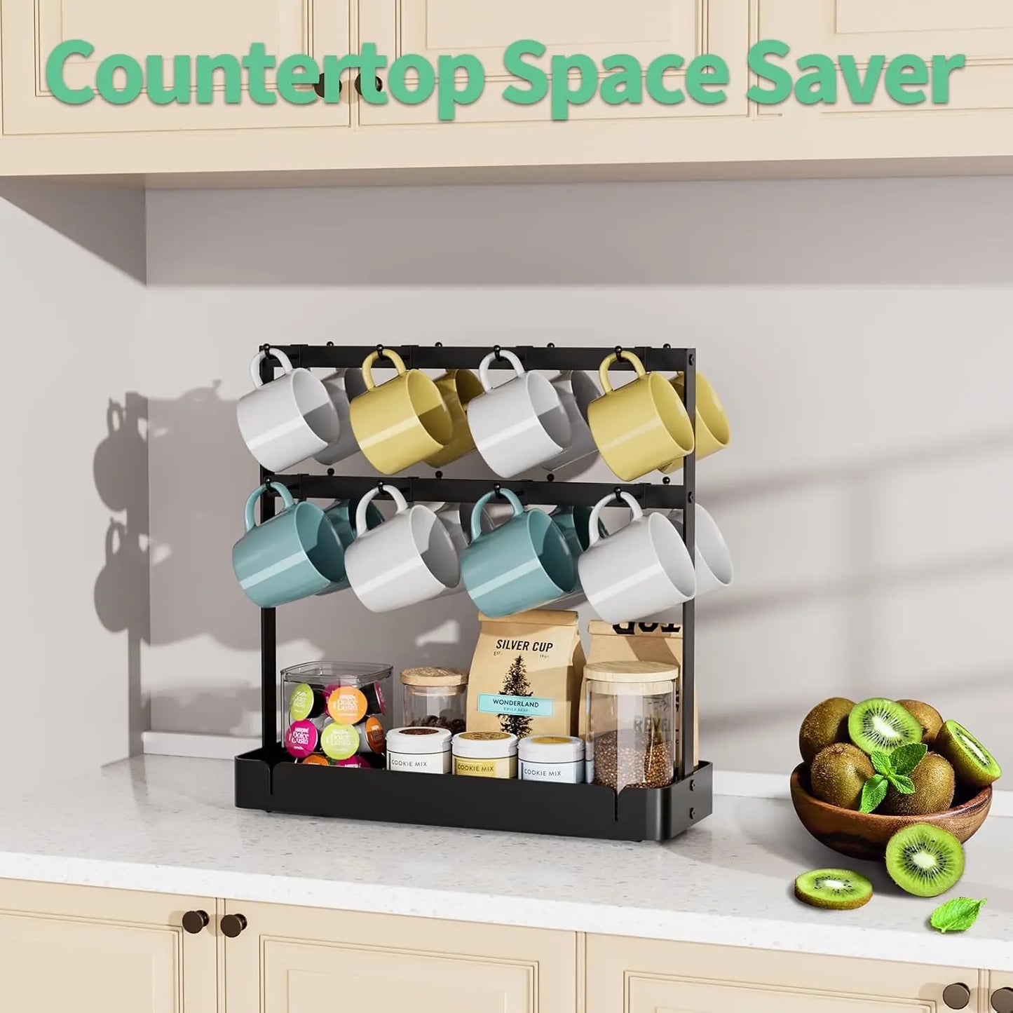 A72 Countertop coffee cup holder, mug rack with coffee pod storage base